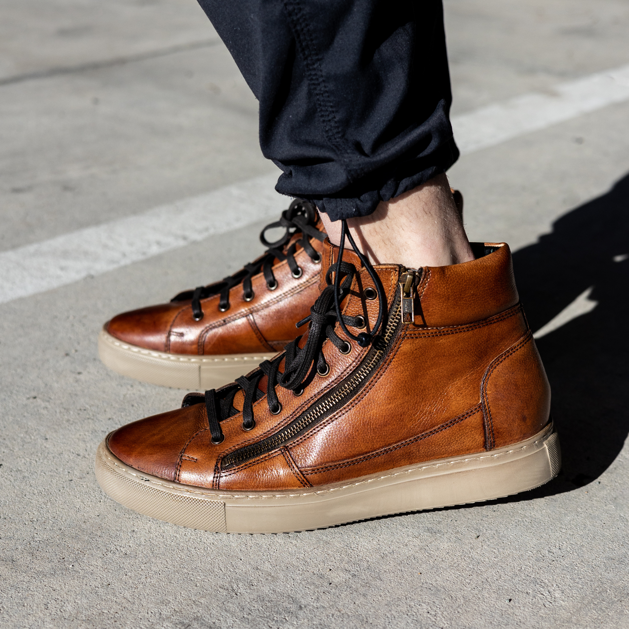 High top leather sales sneakers